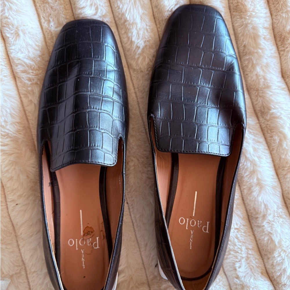 Paolo Black Leather Crocodile Pattern Loafers - worn 1-2x